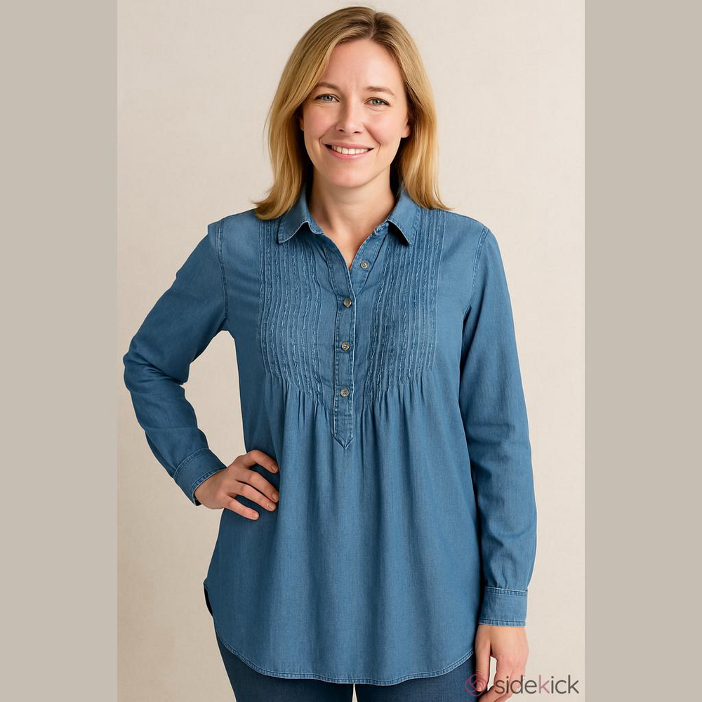 American Eagle Outfitter chambray long sleeve blouse size XS - Picture 2 of 12